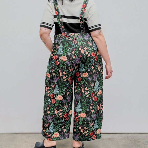 Lightweight Corduroy Floral Wide Leg Jumpsuit Overalls - Picture 2 of 8